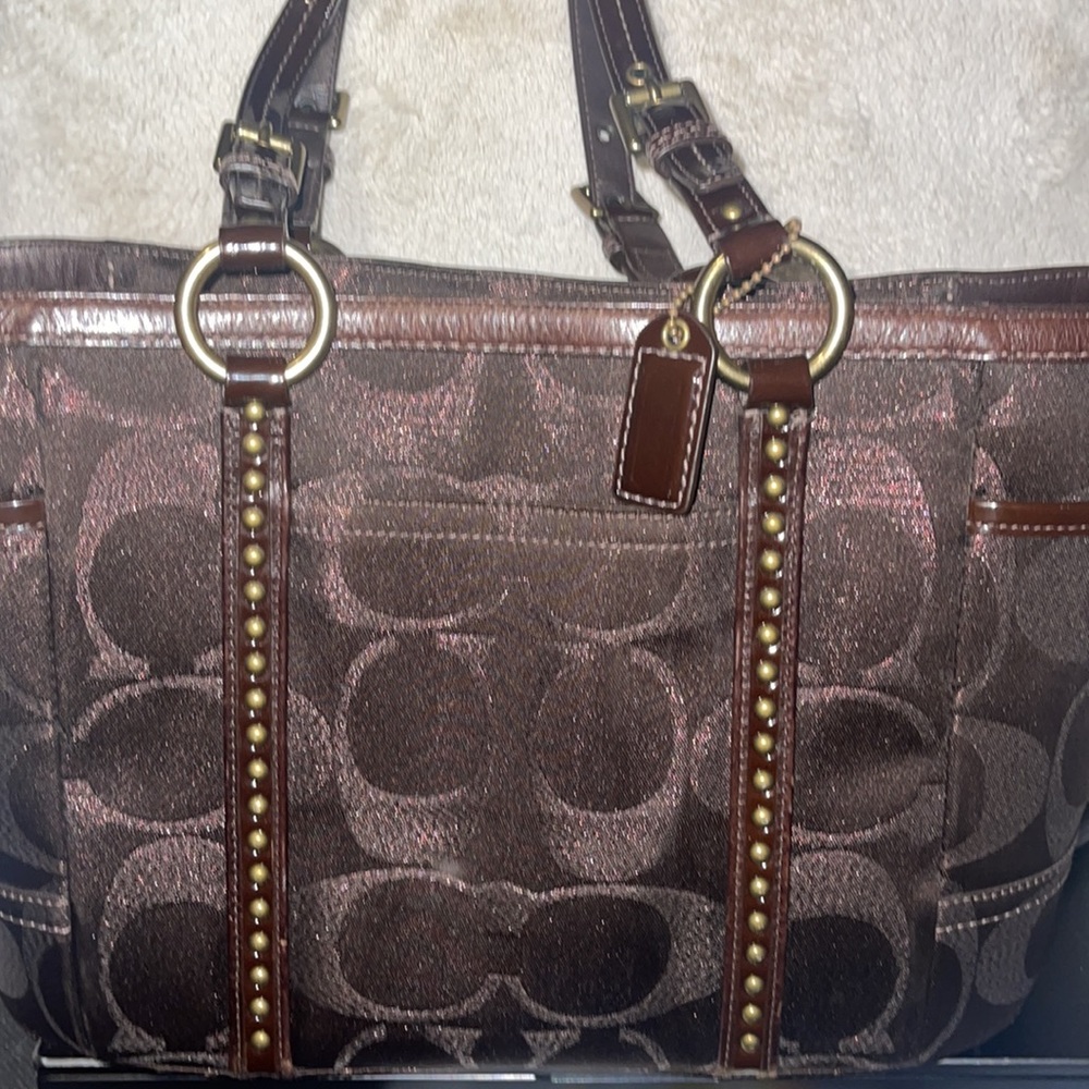 Authentic Coach Signature C Canvas w/ Leather Straps Purse Chocolate G0768-11505